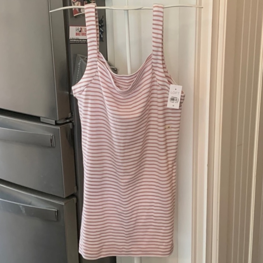 LOFT Pink and White Striped Tank Top
